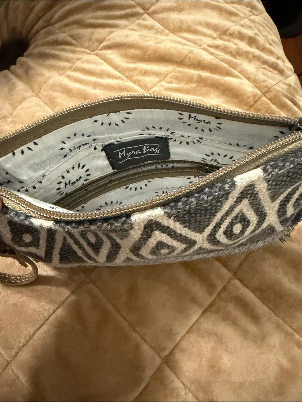 Myra Bag Black & White Diamond-Pattern Wristlet Clutch